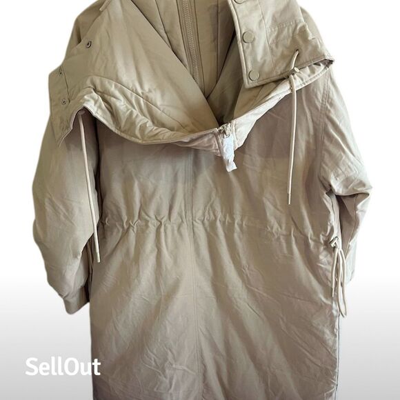 Guess Women's Hooded‎ Puffer Jacket Beige Size M Mid-Length Winter Coat - Picture 3 of 6